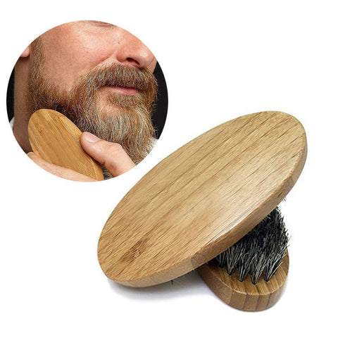 Boar Hair Bristle Round Wood Handle Beard Mustache Brush