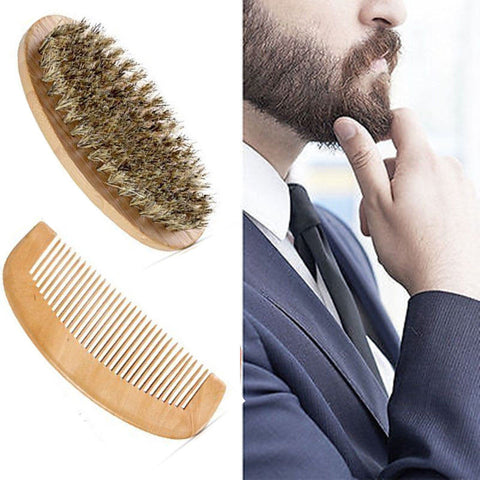 Boar Bristle Beard Brush and Handmade Beard Comb